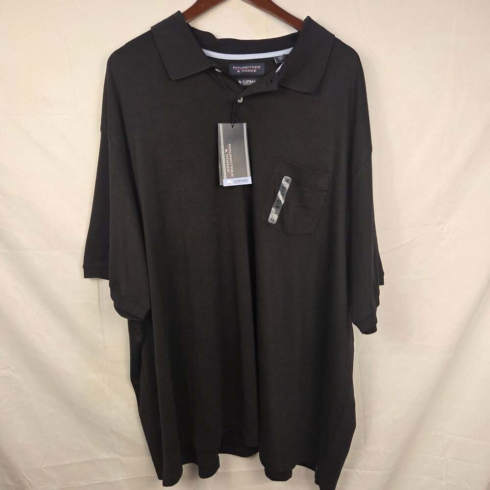 Roundtree & Yorke Polo Shirt Size 4XB Black Supima Cotton Pocket NWT
